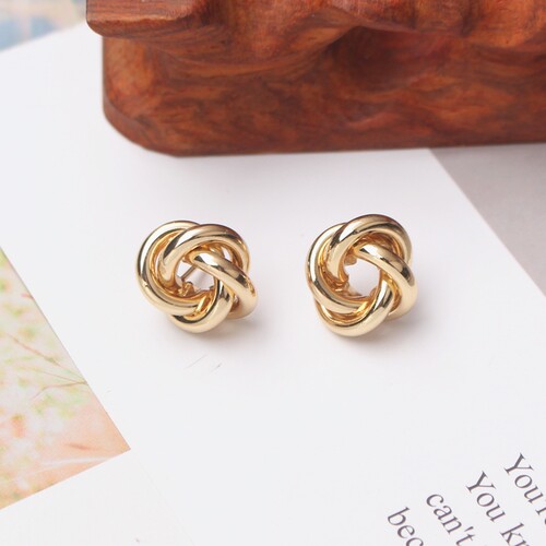 Small Metal Knot Twist Stud Earrings Women Geometric