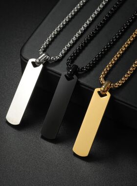 Trendy Stainless Steel Punk Square Pendant Necklace for Men