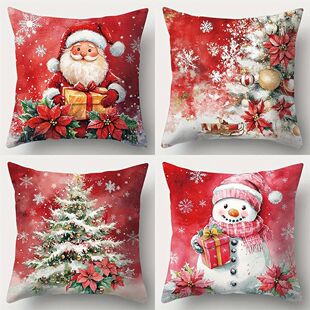 red pillowcase decoration pill Claus Snowman Santa Christmas