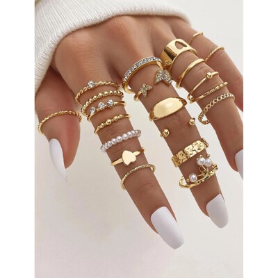 23pcs/Set Vintage Heart Butterfly Rings Set For Women Fashio