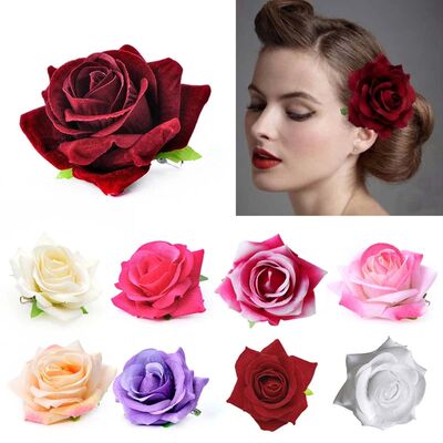 Women Velvet Cloth Rose Hair Clip Simulation Artificial Flow