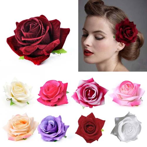 Women Velvet Cloth Rose Hair Clip Simulation Artificial Flow