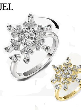 Spinning Snowflake Charm Anxiety Rings for Women Luxury Crys