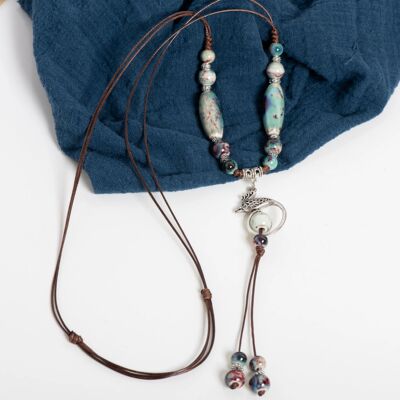 Handmade Phoenix-Inspired Ceramic Beaded Necklace Adjustable
