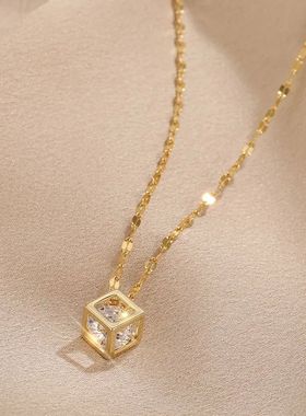Classic Zircon Crystal Inside Hollow Square Stainless Steel