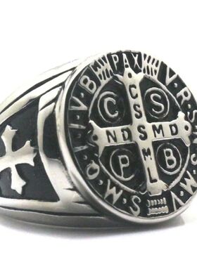 Simple Vintage Catholic Cross Ring Exorcism Church Men Punk