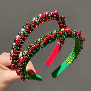 with Accen Festive Headband Beads Golden Green Christmas Red