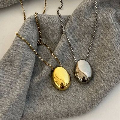 Metal Large Geometric Oval Water Drop Pendant Necklace for W