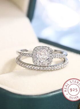 2pcs Silver Plated Wedding Ring Set Oval AZircon Jewelry Eng