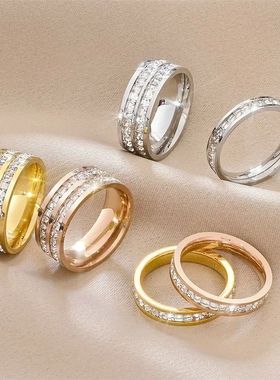 1 and 2 Rows Stones Ring for Women Quality Silver Rose Gold