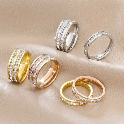 1 and 2 Rows Stones Ring for Women Quality Silver Rose Gold