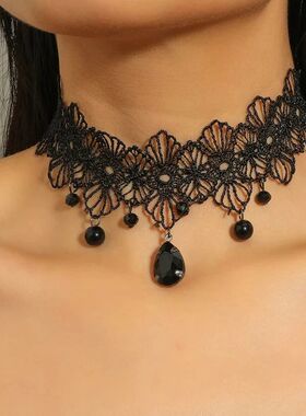 Classic Gothic Tattoo Lace Choker For Women Black Crystal Pe