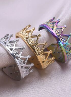 Adjustable Ring Crown Stainless Steel Rings For Women Men Ac