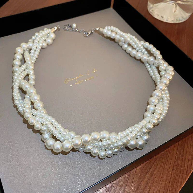 Korean Style Twining Pearl Choker Necklaces for Women Geomet