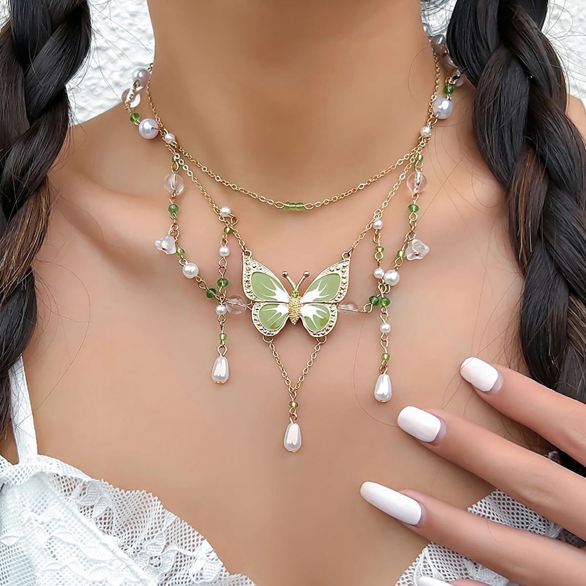 Gothic Mesh Metal Chain Choker Trend Y2K Colorful Big Butter - 实物图