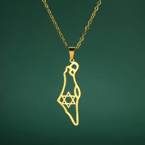 Hollow Out Jewish Israel Hexagram Map Pendant Necklace Stain