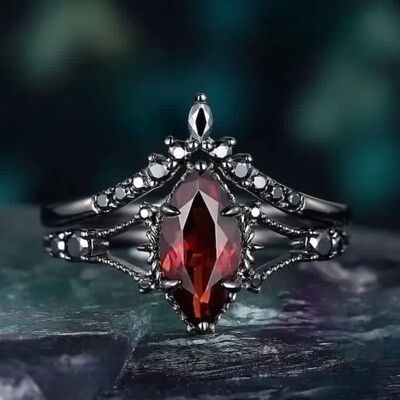 Exquisite Black Color Oval Hollow Red Black Stone Rings for