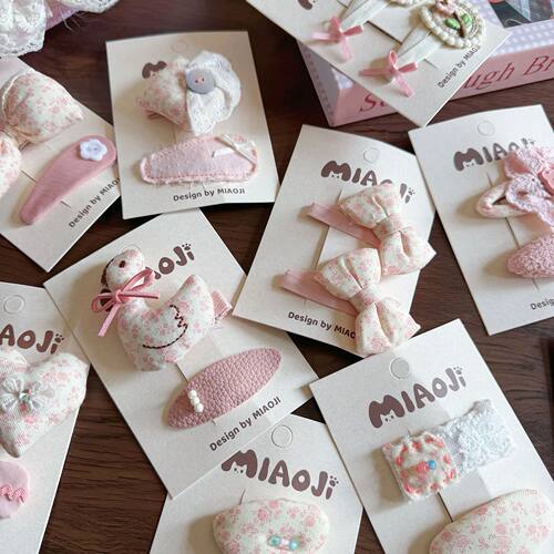2pc New Pink Color Cotton Fabric Bow Baby Hair Clips Flower