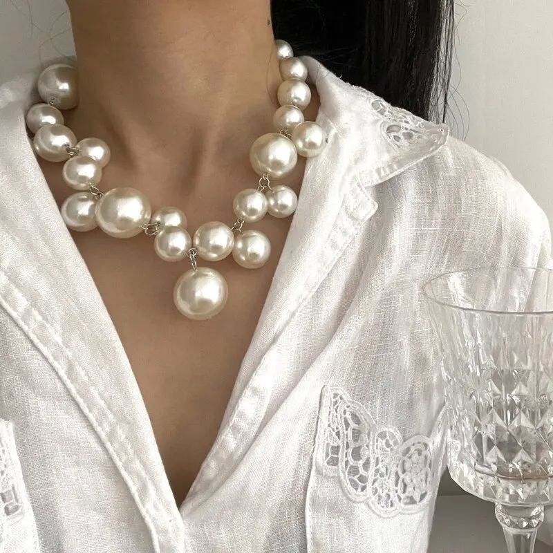 Elegant Imitation Pearl Women's Necklace Big Pearls Beads Ch