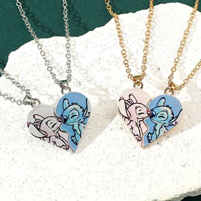 Disney-Stitch Heart Necklace for Couple Gold and Silver Colo