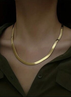 Snake Chain Gold Plated Stainless Steel Flat Necklace 5mm Fa