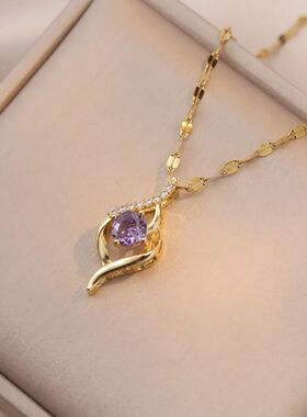 Stainless Steel Temperament Retro Purple Crystal Pendant Nec