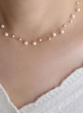 Stainless Steel Temperament Pearl Chain Choker Necklace for