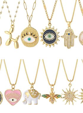 Heart Evil Blue Eye Sun Necklace for Women Cute Dog Bee Elep