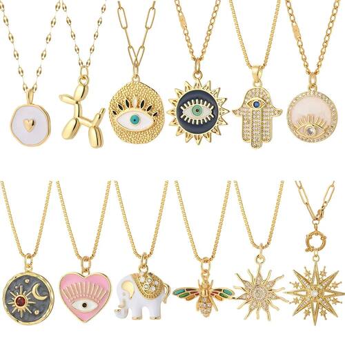 Heart Evil Blue Eye Sun Necklace for Women Cute Dog Bee Elep