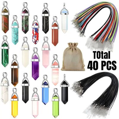 40PCS/30PCS Hexagonal Chakra Synthetic Crystal Pendant Point