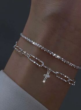 Silver Color Cross Sparkling Bracelet For Women Exquisite Sh