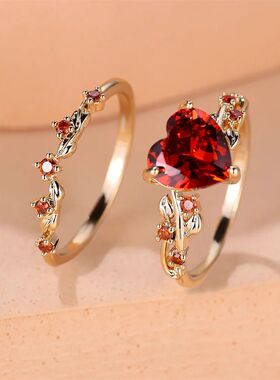Royal Blue Green Black Red Stone Heart Ring Sets For Women R