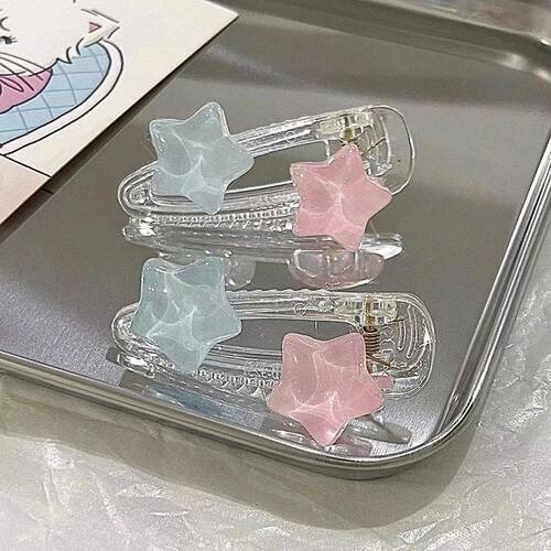 Cute Pink Blue Star Pentagram Hair Clip Student Girls Sweet