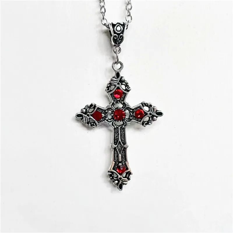 Vintage Baroque Christian Cross Necklace For Women Man Silve