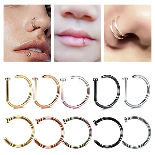 1PC Titanium 20G 18G Nose Ring Screw Hoop D Shape Nose Fake