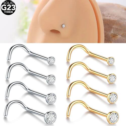1Pc/10Pcs G23 Titanium Zircon Nose Screw Piercing Nose Stud