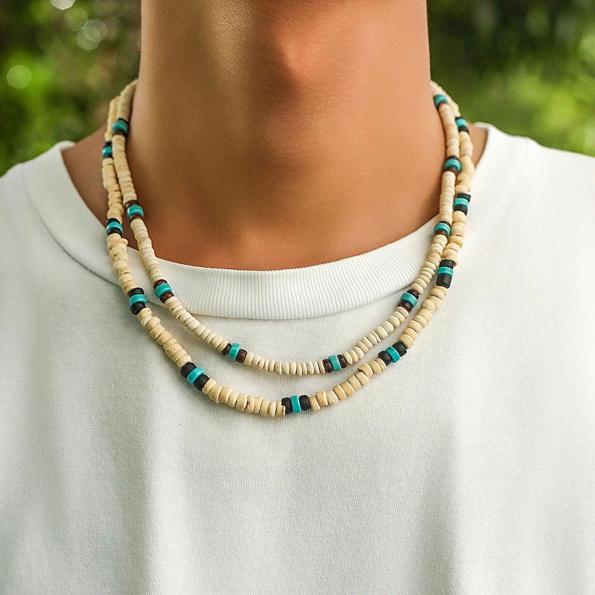 Vintage Black Wood Beads Coconut Shell Choker Necklace for M