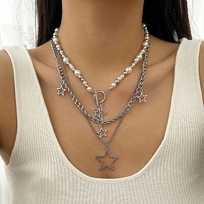 Punk Silver Color Star Pendant Necklace for Women Men Imitat
