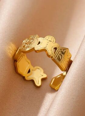 Gingerbread Man Snowflake Stainless Steel Open Rings For Wom