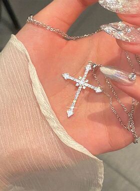 Fashion Women Crystal Zircon Cross Pendant Necklace for Wome