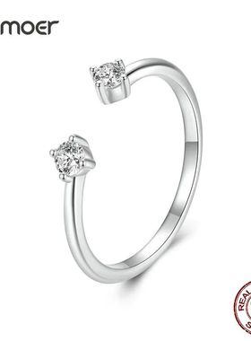 Moissanite White Gold Plated Adjustable Ring Exquisite Open