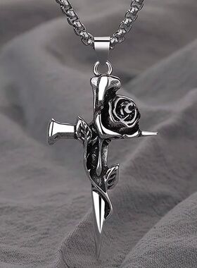 1Pcs Vintage Rose Cross Pendant Necklace For Women Men Stain