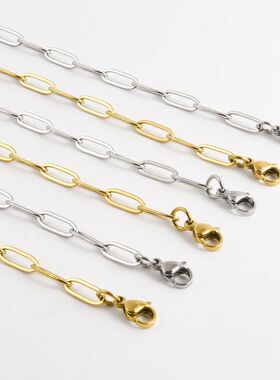 1/5/10pcs Stainless Steel Paper Clip Link Chain Necklace Jew