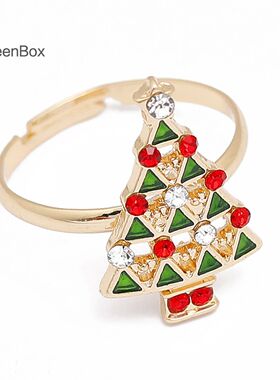 1Pc Christmas Open Rings Gold Color Multicolor Enamel Rings