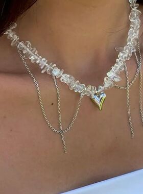 Design Exaggerated Irregular Pink Stone Chain With Tassels C