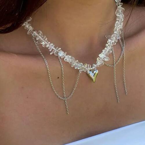 Design Exaggerated Irregular Pink Stone Chain With Tassels C
