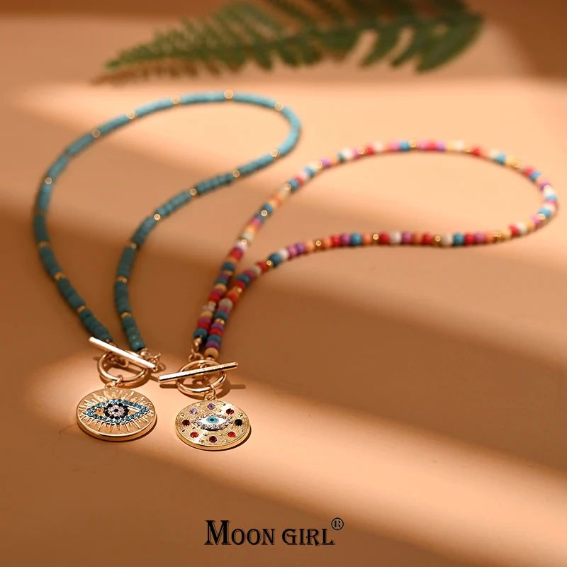 4mm Colorful Stone Choker Necklace for Women Round Evil Char