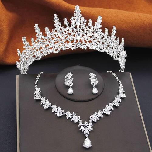 Elegant Bride Tiaras and Necklace Earrings Set Girls 3 pcs P