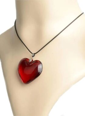 1pc Vintage Heart Necklace Glass Pendant Colorful Necklace J