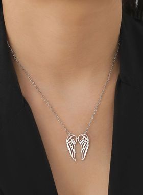 Hollow Angel Wings Pendant Necklace Women Stainless Steel Ne